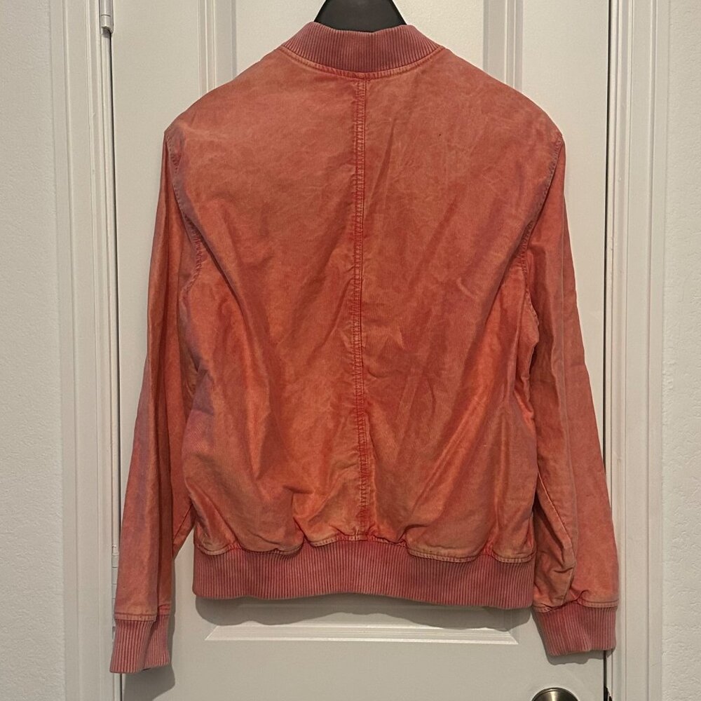 Zara Washed Coral Bomber Jacket L 100% Cotton Ribbed Hem & Cuffs Zip Closure - Picture 3 of 9